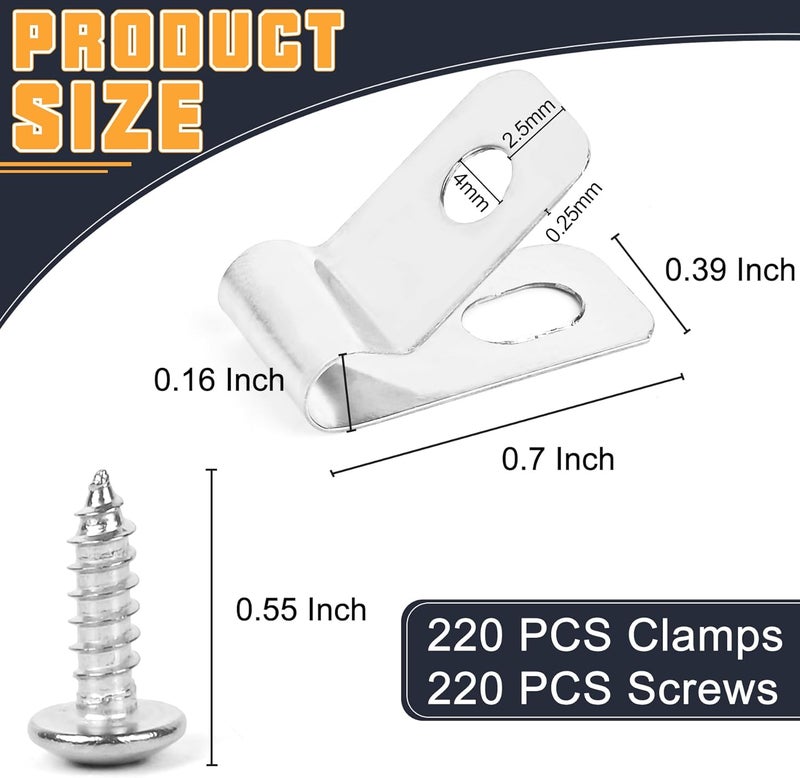 Tottist 220 Pcs Fence Wire Clamps Stainless Steel Fencing Mounting Clips with 220 Pcs Stainless Steel Screws for 12-16 Gauge Welded Wire to Wood, Metal or Vinyl Fence(X220 Kit) - Image 2